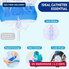 2000mL Catheter Bags for Men, 3-Pack Professional Urinary Drainage Bags with Ant