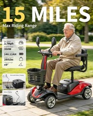 350W 15 Miles 4 Wheel Mobility Scooters Electric Powered Chair Scooter