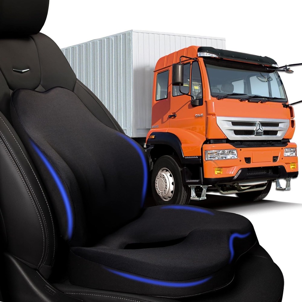 Truck Seat Cushion 2PC Memory Foam with Back Support for Driver – Extra Large