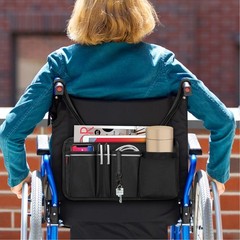 FINPAC Wheelchair Side Organizer Bag with Cup Holder, 14 x 7.5 inches, Black