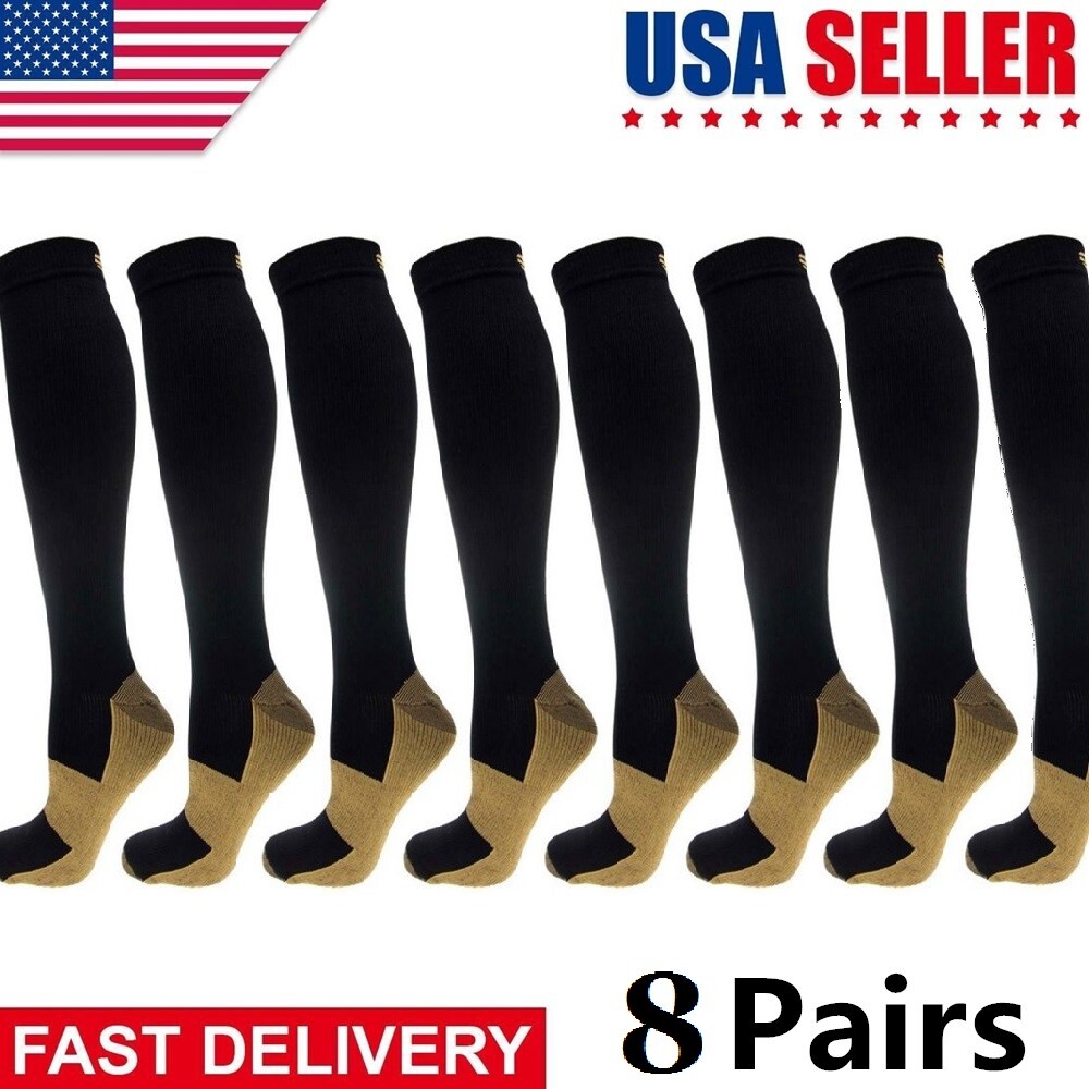 8Pairs Copper Compression Socks For Men Women Running Athletic Medical Pregnancy