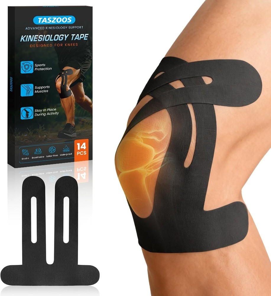 Pre-Shaped Kinesiology Tape for Knees – 14Pcs Waterproof Knee Tape for Knee Pain