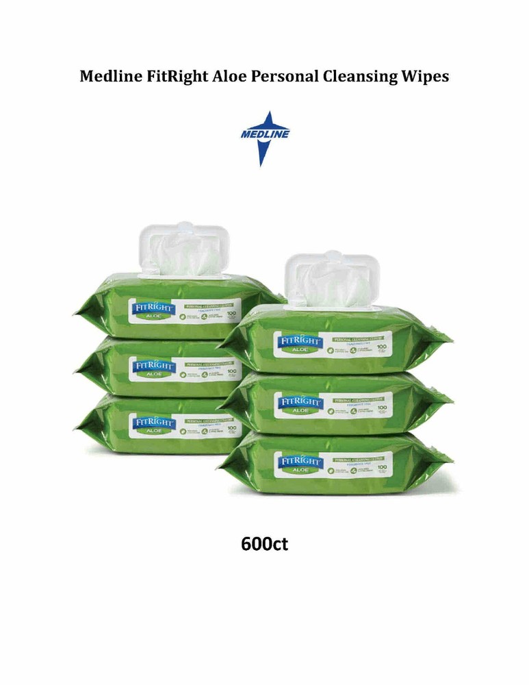 Medline FitRight Aloe Scented Personal Cleansing 8×10″ Wipes with Aloe 600 Wipes
