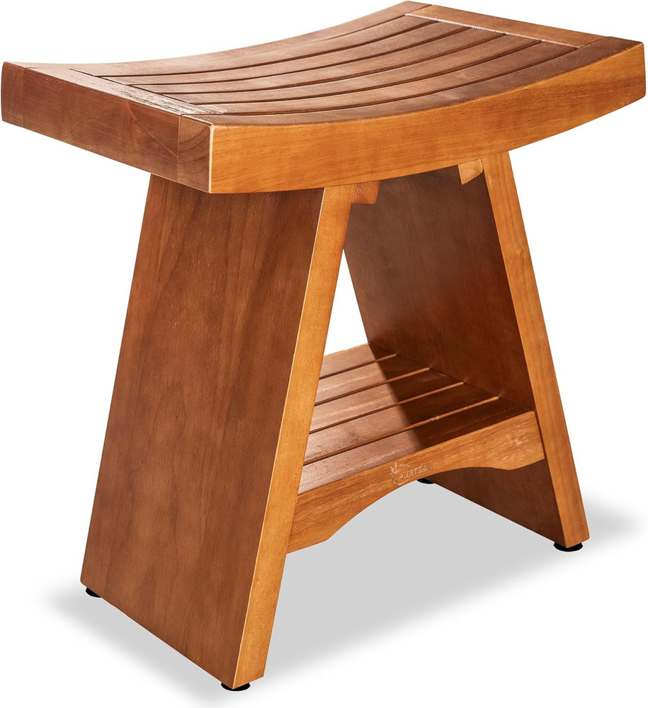 Teak Shower Bench, 450 Pound Capacity Shower Stool, Water Resistant 18 Inches So