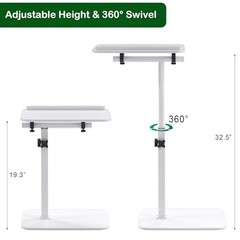 Adjustable Bamboo C-Shaped Side Table with 360° Swivel Top | Height 1 White