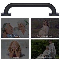 2 Pack Bathroom Grab Bar, 12 Inch Length Black Shower Safety Grab Bar, 1 Inch D
