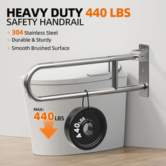 Heavy Duty Toilet Grab Bar 29.5 In, 440 Lbs Load Capacity, Anti-Slip Flip up Han