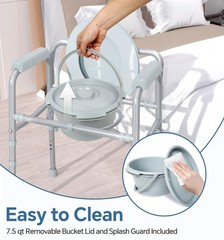 3-in-1 Bedside Commode Toilet – Height Adjustable, Portable, 350lb Capacity, Eas