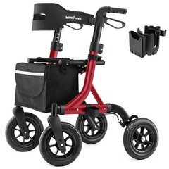 Walkers for Seniors, Rollator Walker with Seat, 4x 10″ Rubber Wheels All Terrain