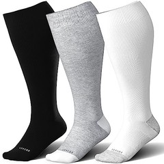 Wide Calf Compression Socks for Women&Men XX-Large 3 Pair-black/White/Grey