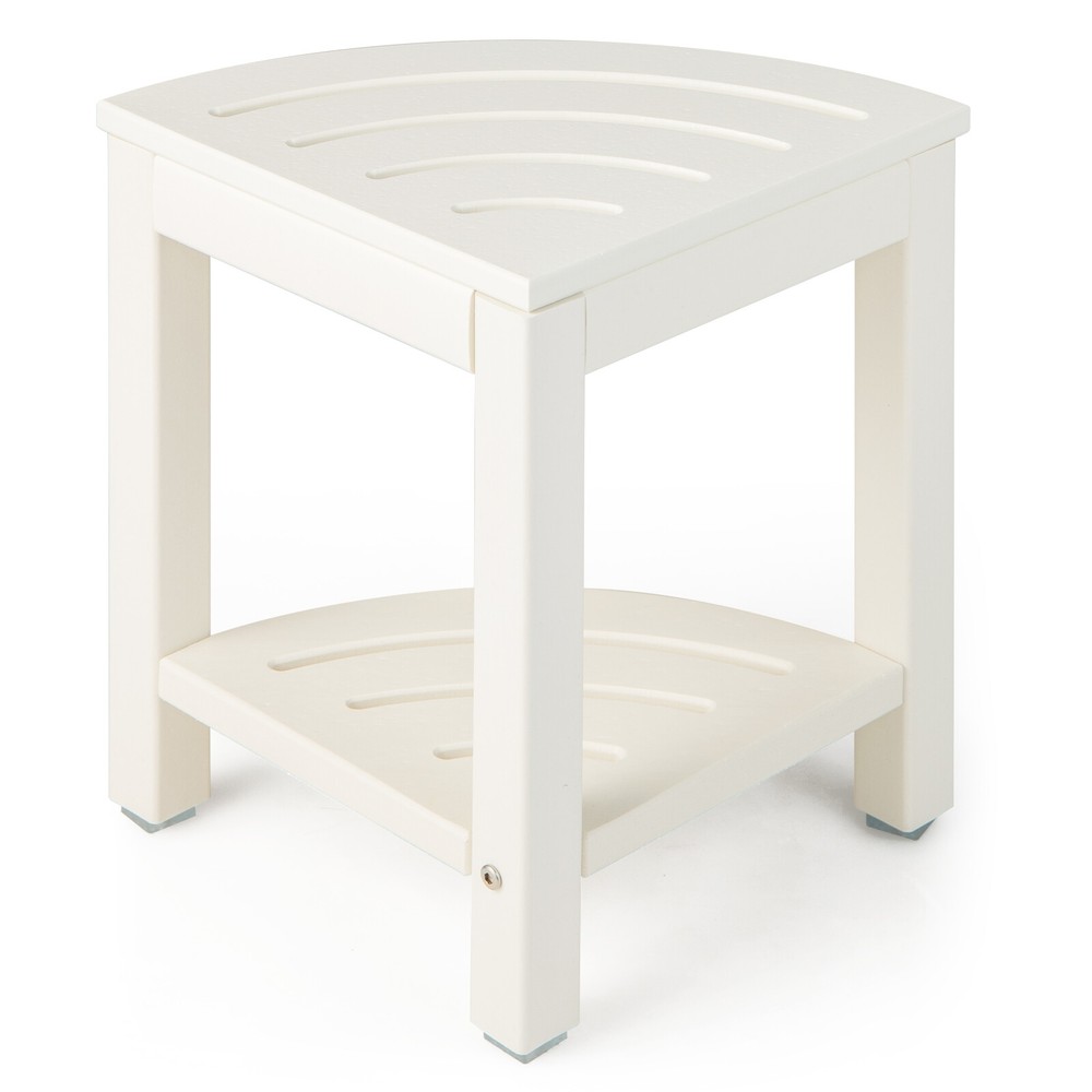 2-Tier Waterproof Shower Stool Corner Shower for Indoor Outdoor Use White