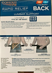 Copper Fit Rapid Relief Back Support 3 In 1 One Size Hot/Cold Therapy/Gel Pack