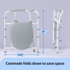 3-in-1 Commode Toilet Seat Adjustable Height Folding Steel Frame Bedside Aid New