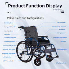 Aluminium Multi-functional Manual Wheelchair One-button Adjustable Handrail FDA