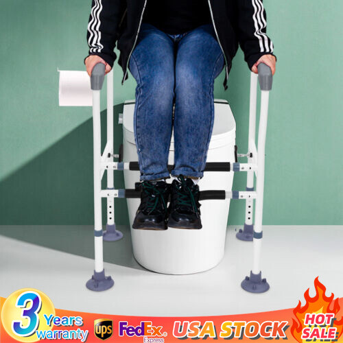 Toilet Safety Rails Bathroom Handicap Frame 330lb for Elderly Height Adjustable