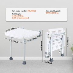 Vevor Fold Down Shower Seat Folding Bench Wall Mount 500lbs Handicapped Chair