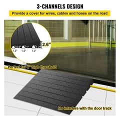 2200LB Capacity Rubber Threshold Ramp 2.6″ Rise w/Cord Channels,black