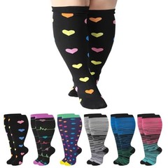 6 Pairs Plus Size Compression Socks for Women Wide Calf XX-Large Multicolor