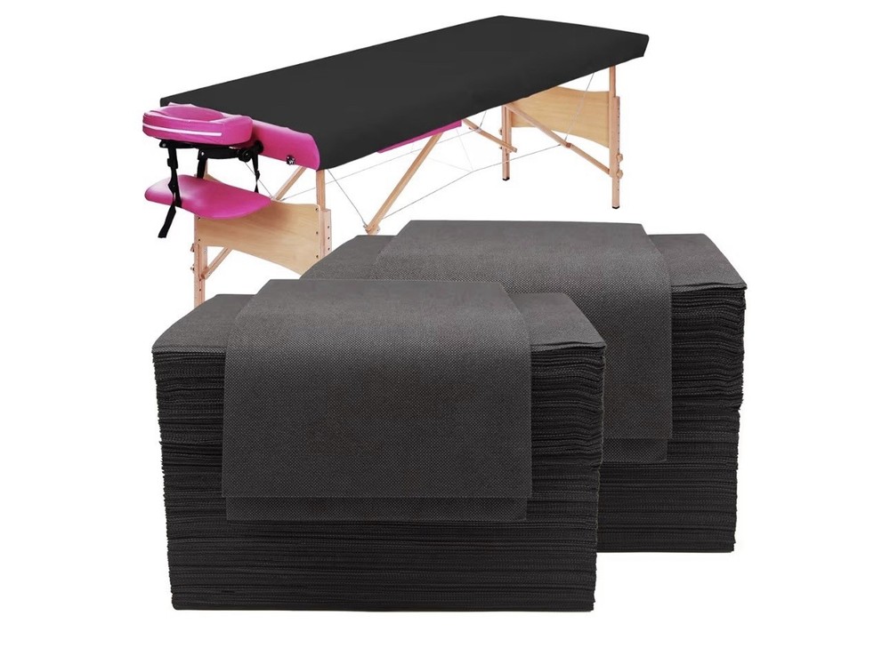 Disposable Massage Table Sheets 31×79 Black 100 Count Non Woven OPEN Package