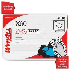 WypAll 41083 X60 Cloths, 1/4 Fold, 12 1/2 x 10, White, 70 per Pack (Case of 8