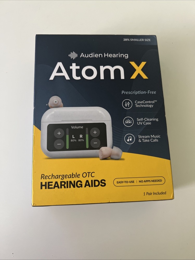 BRAND NEW Audien Hearing ATOM X -Rechargeable OTC Hearing Aids Original