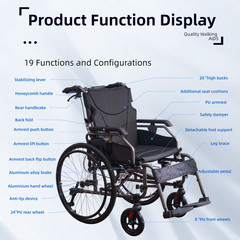 Foldable 37lb Wheelchair Aluminium Multi-functional Manual Medical Transport FDA