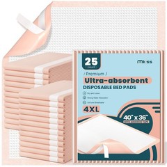Extra Large Disposable Bed Pads 40″x36″ – 25 Count, Super Absorbent Incontinence