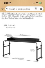 LINGMI Overbed Table Adjustable Height 26-37in w/ Wheels Locking Casters Black