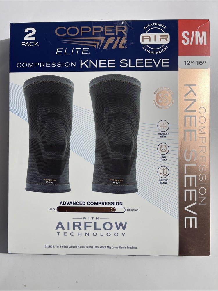 Elite Copper Fit Knee Compression Sleeve Flexible S/M 12″-16″, 2-PACK