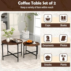 Goflame Nesting Coffee Set Of 2 Round Coffee Tables Wood Metal Frame Modern
