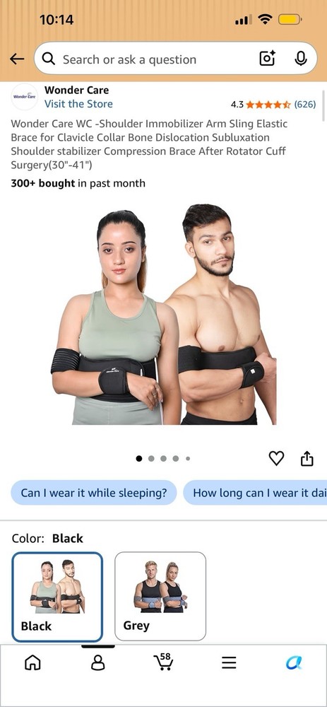 Arm Brace Support Belt, Adjustable Black, One Size fits all