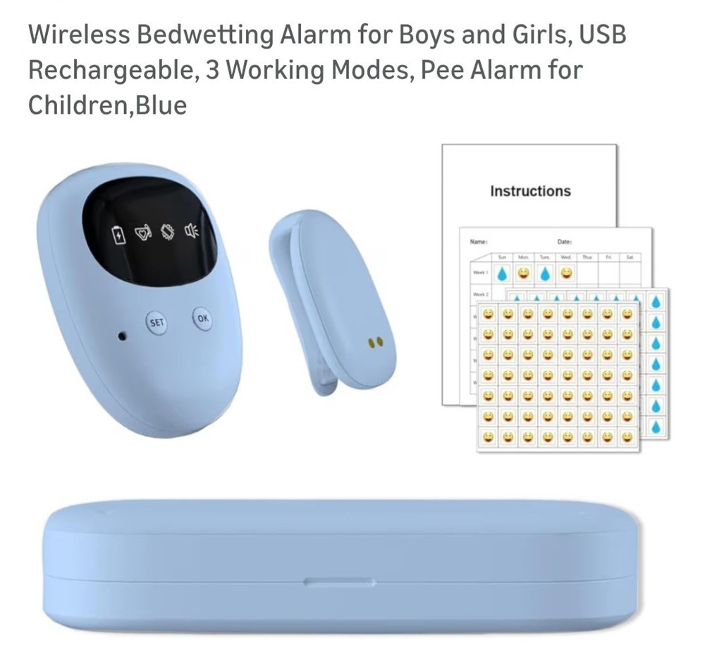 Wireless Bedwetting Alarm for Unisex Kids, USB Rechargeable, Blue