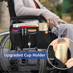 Wheelchair Side Storage Bag w/Cup Holder, Wheelchair Armrest Accessories Pouch