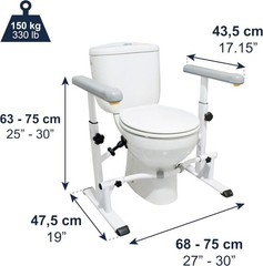 Toilet Safety Rails, Heavy Duty with Handles, Adjustable Height 330lb