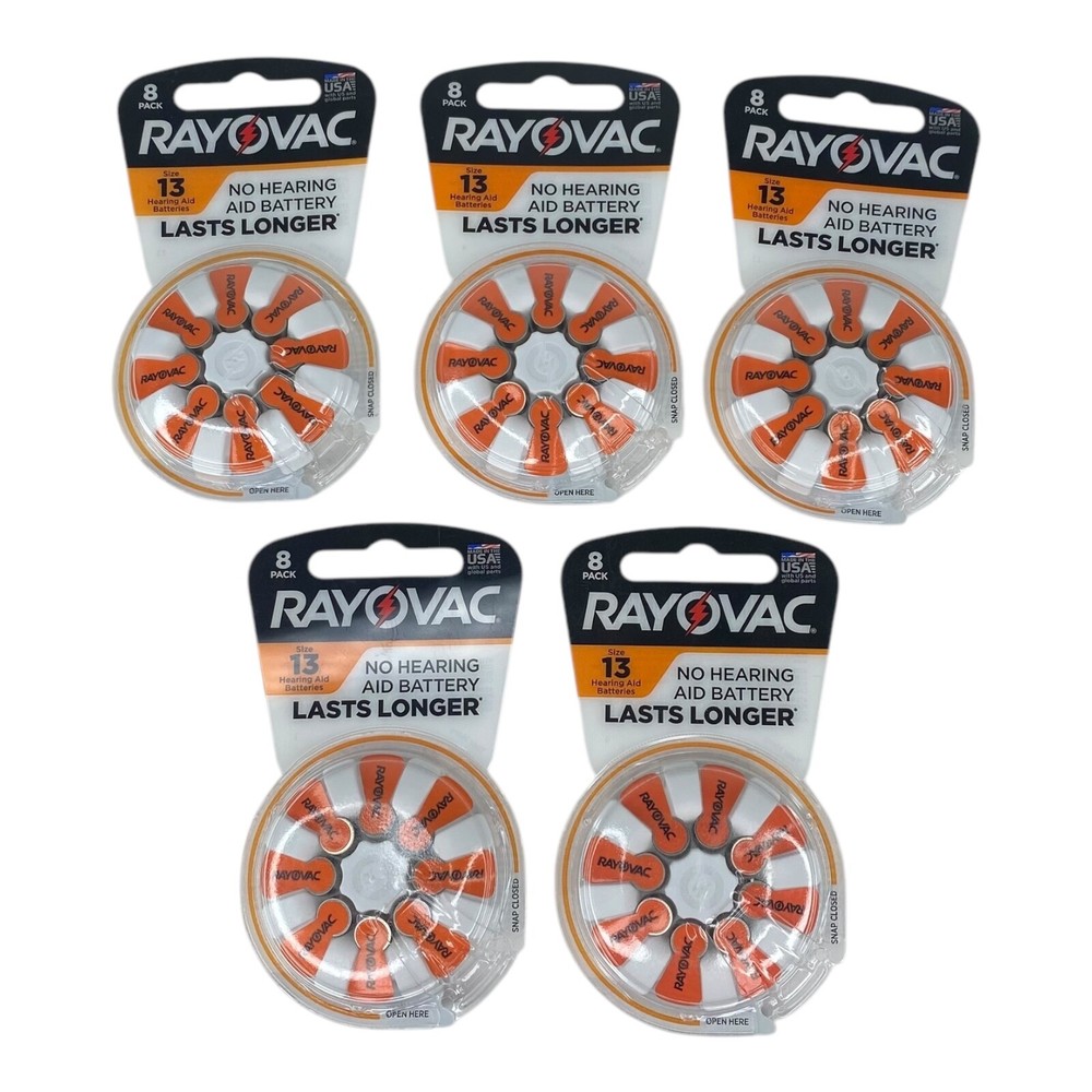 Rayovac Hearing Aid Batteries Size 13 Pack Of 8 Lot of 5 (40 Total) NEW SEALED