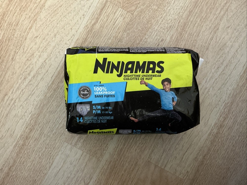 Ninjamas Nighttime Bedwetting Underwear for Boys and Girls Size S M 14 Count