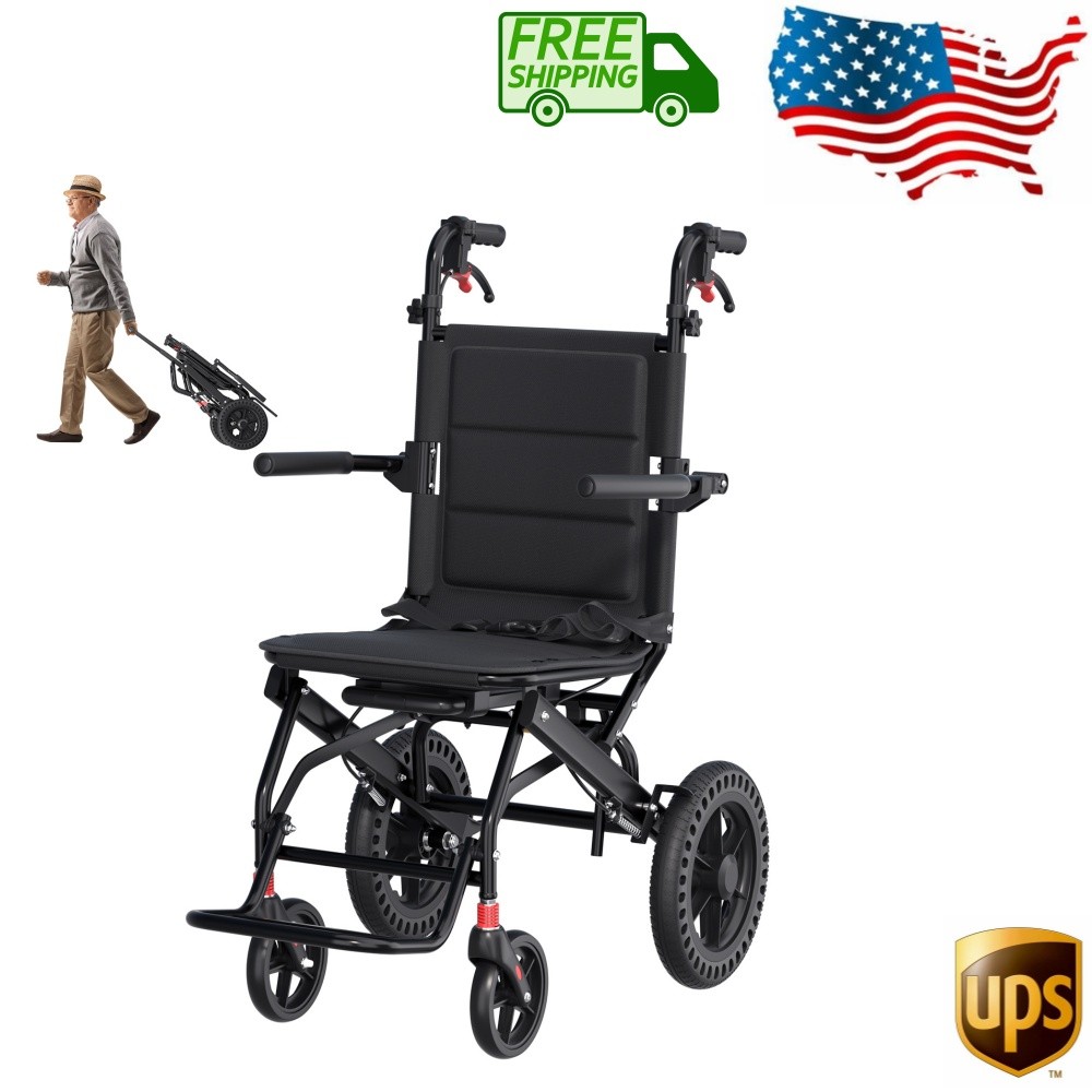 22lb Foldable Portable Lightweight Transport Wheelchair With Telescopic Handle