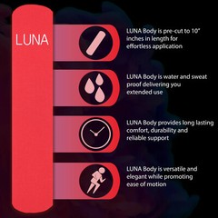 Luna Body Kinesiology Pro Tape Strips (20 Pre-cut Roll, 10″ x 2″, Rockin‘ Red)
