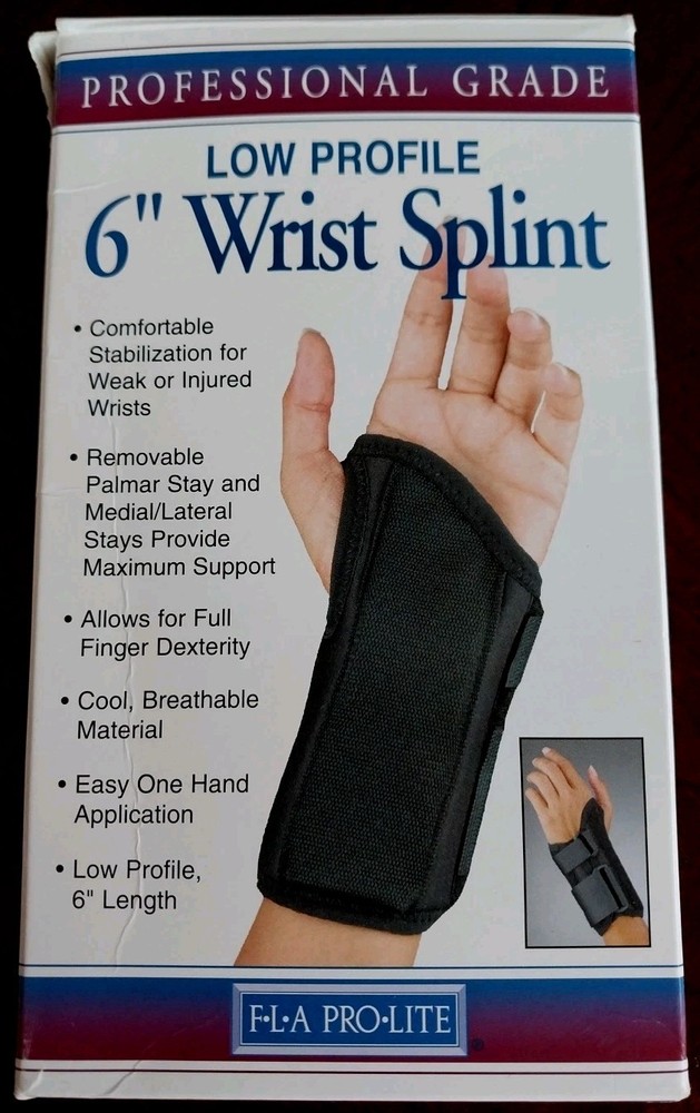 Brace Wrist Splint Black Low Profile 6″ Pro Grade FLA PRO LITE Support RT HAND