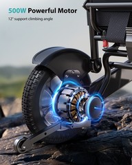30 Miles Lightweight Foldable Electric Wheelchair for Adults, All-Terrain, Black