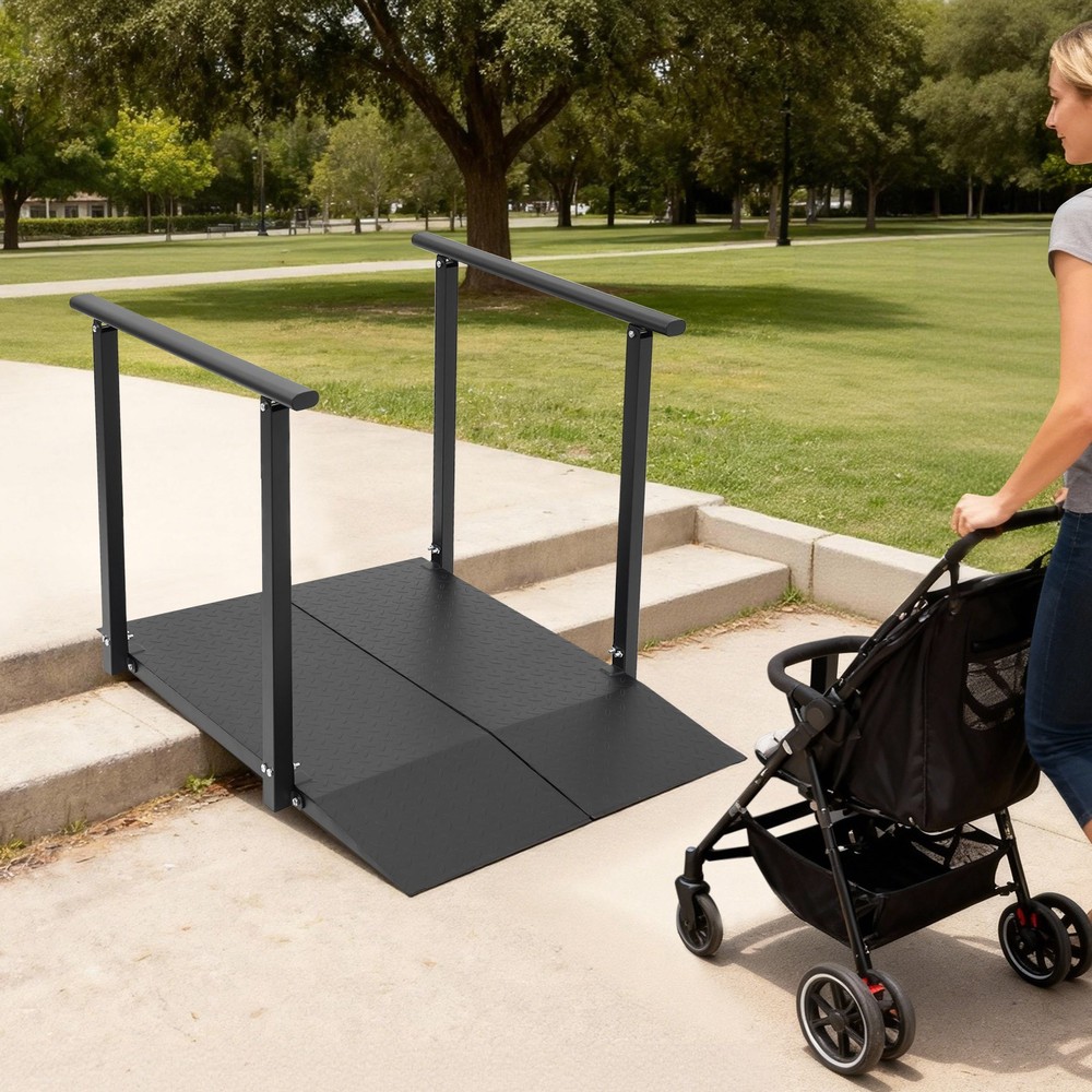 Wheelchair Ramp Home Step w/Handrails Doorways Stair Access Ramp 226.8kg/500lbs