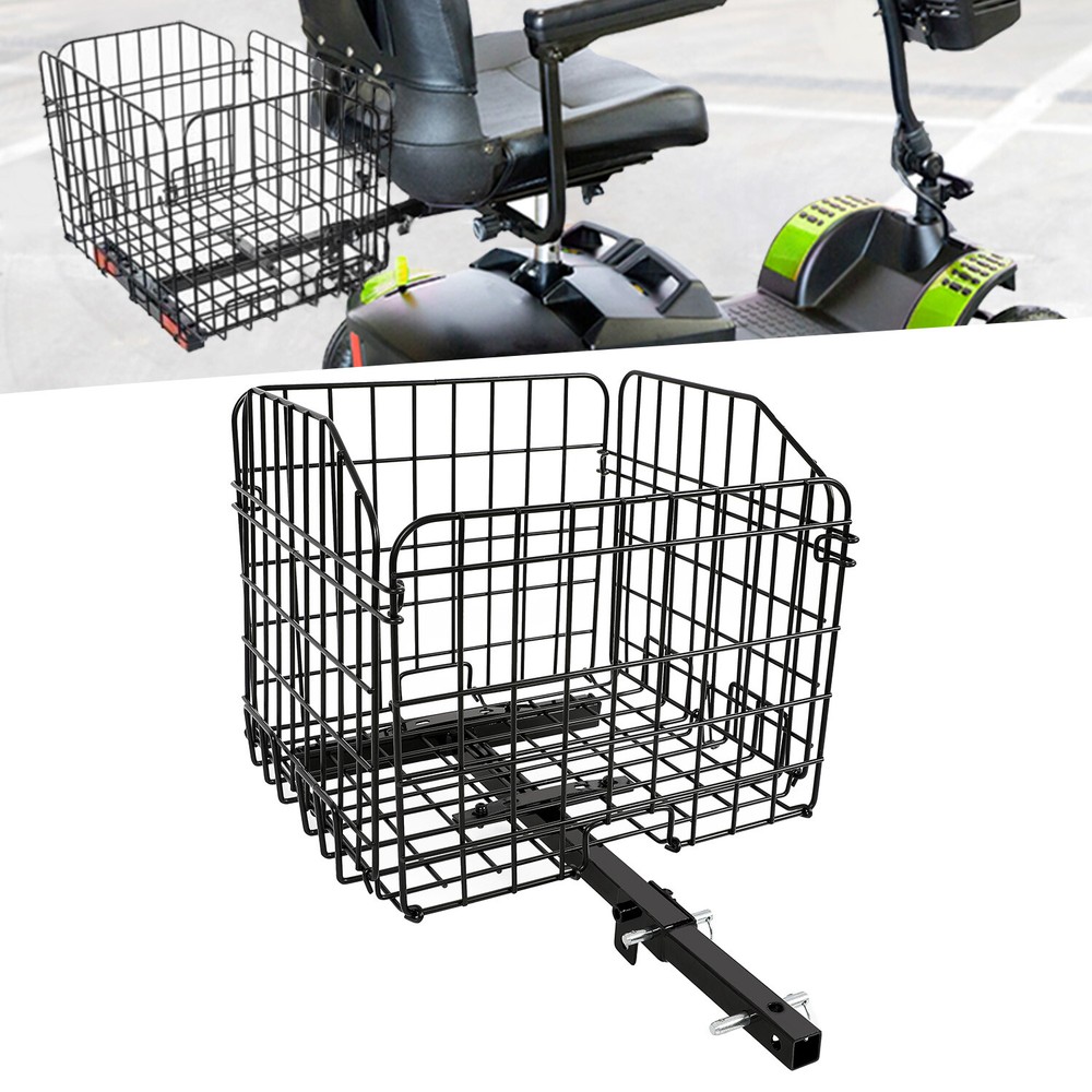Folding Rear Basket Accessory For Mobility Scooters Power Chairs w/Hitch Receive