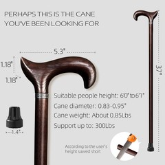 ispuoocti Walking Cane 36-38 Inches, 37″ (for 6’0″ to 6’1″), Maple Brown