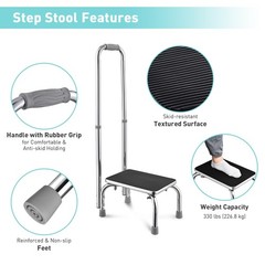 Medical Heavy Duty Step Foot Stool Steel With Handle Non Slip Rubber Platform