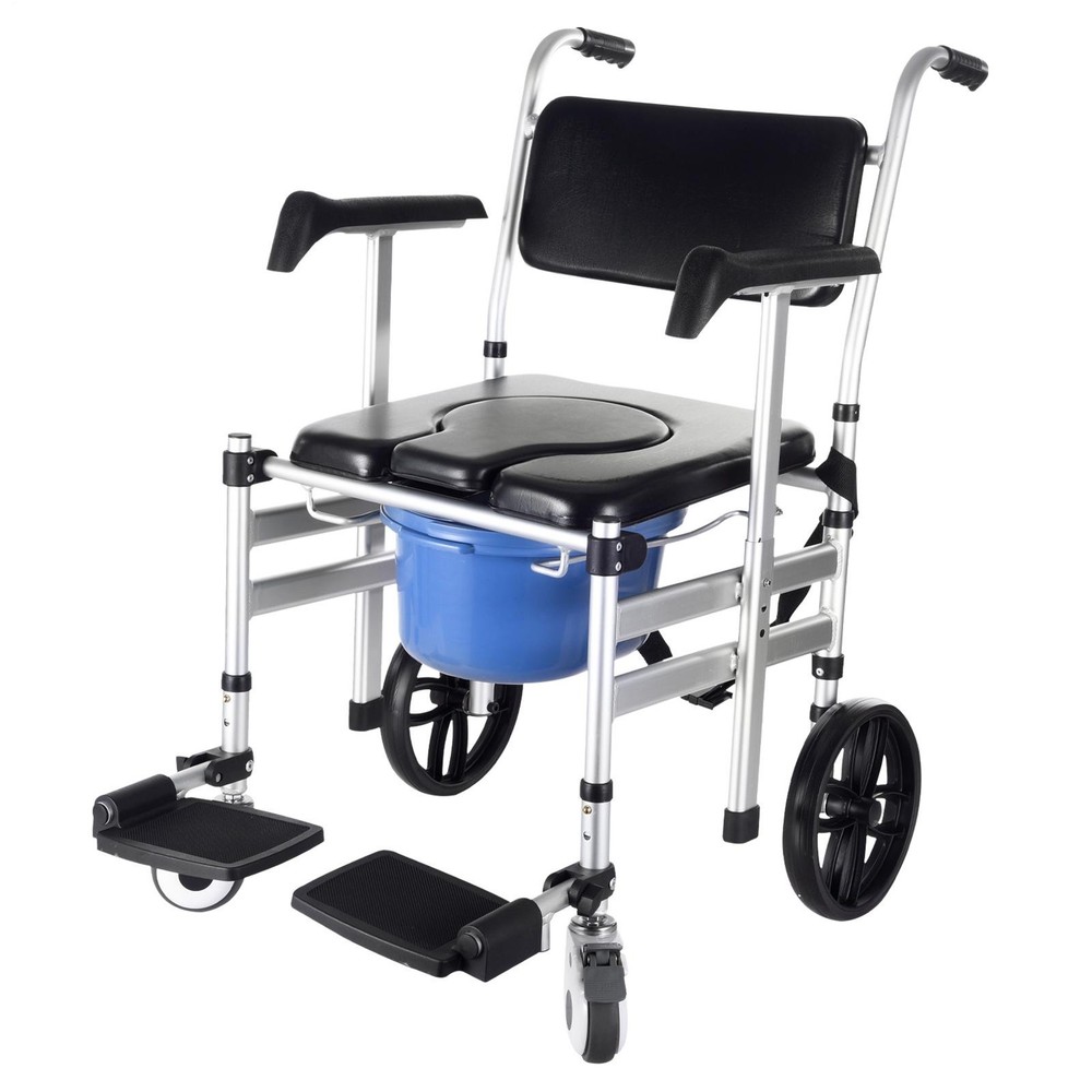 Bedside Commode Wheelchair: Drop Arms, 308lb Cap, Shower Chair, Anti-tilt