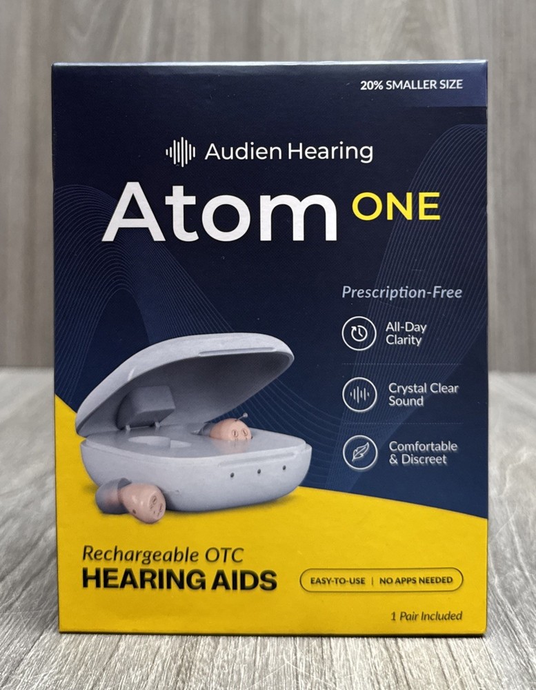 Audien Hearing Atom One OTC Hearing Aids Wireless, Rechargeable, Beige (SEALED)