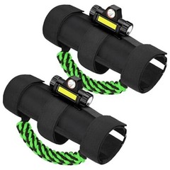 2 x Roll Bar Grab Handles with Light – Paracord Grip Green With LED Light