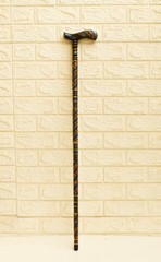 Handmade Ebony Wood Walking Cane – Lapis Amber Inlaid Brass Wire Travel Stick
