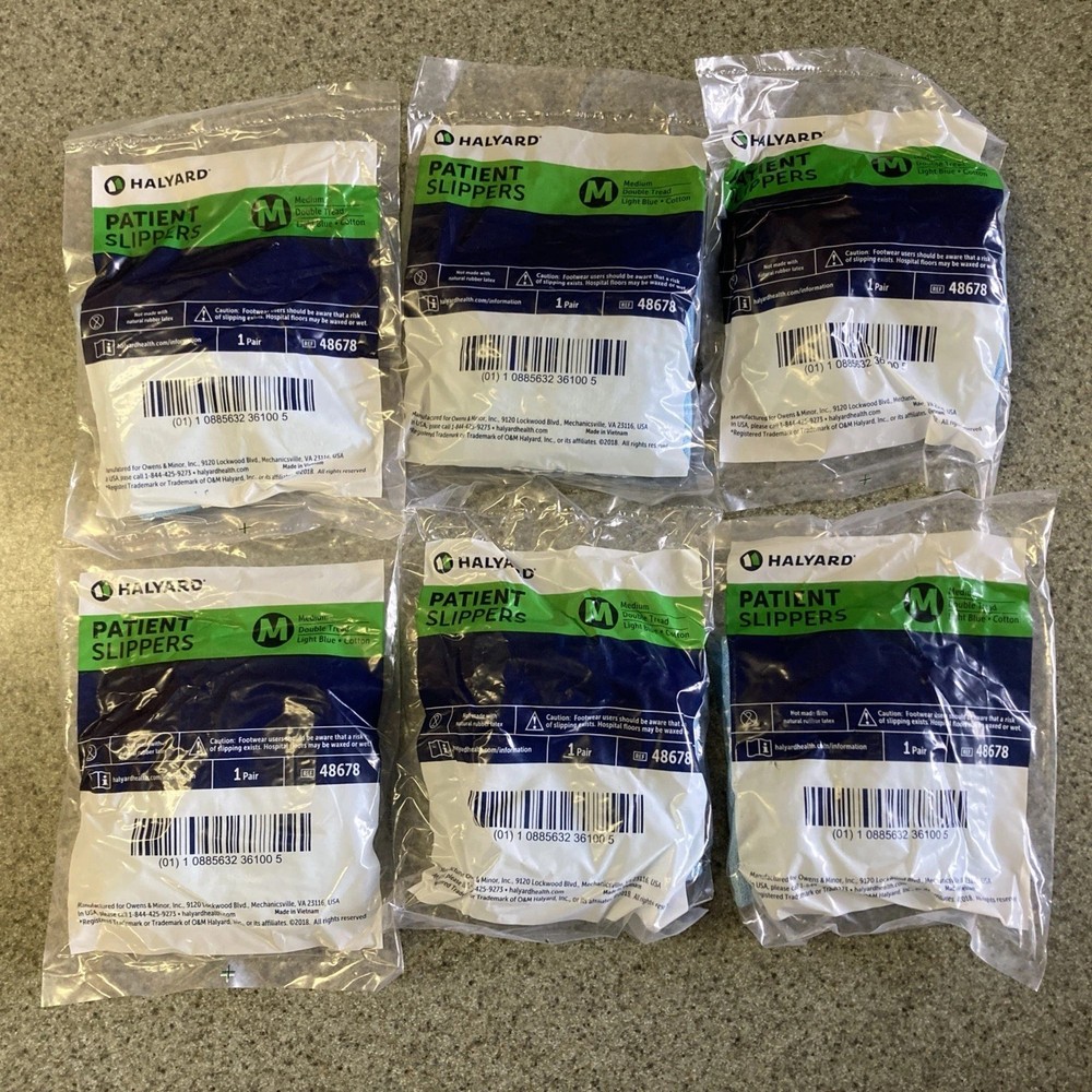 Halyard 48678 – Patient Slippers Medium, Light Blue, Double Thread, Lot Of 6