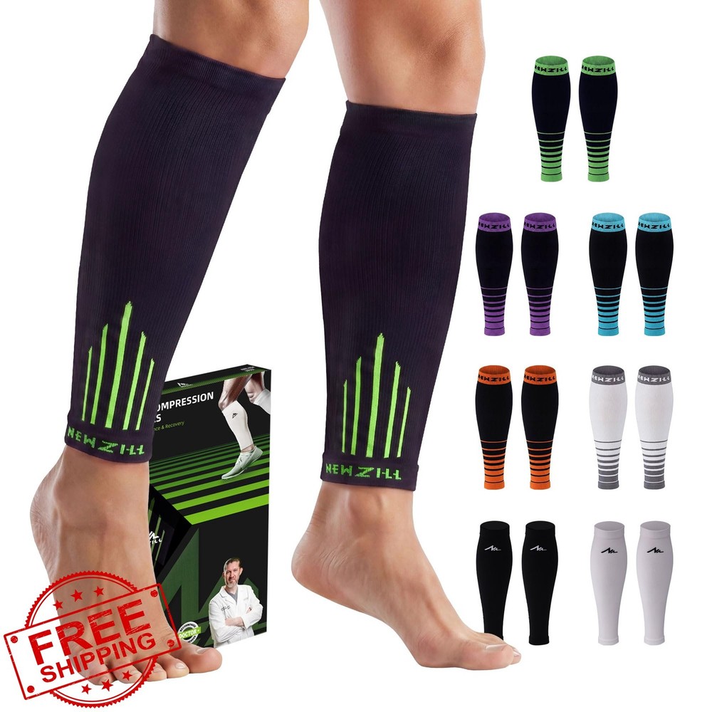 NEWZILL Compression Calf Sleeves S/M Black Green 20-30mmHg